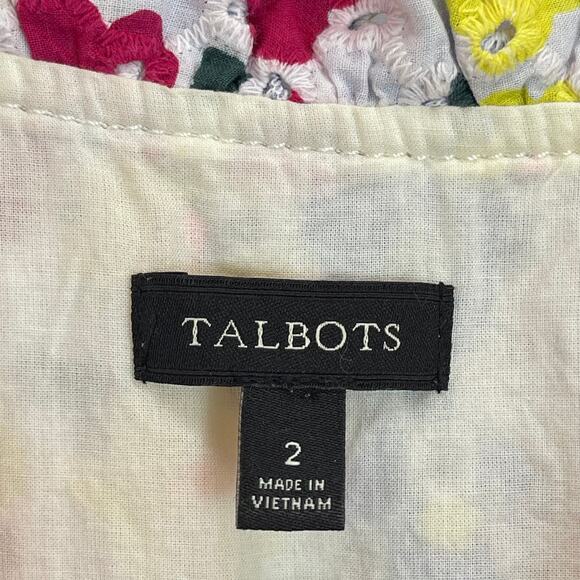 Talbots Eyelet Floral Shift Dress Women's 2 Ruffle V-Neck Sleeveless Knee Length - Picture 3 of 7